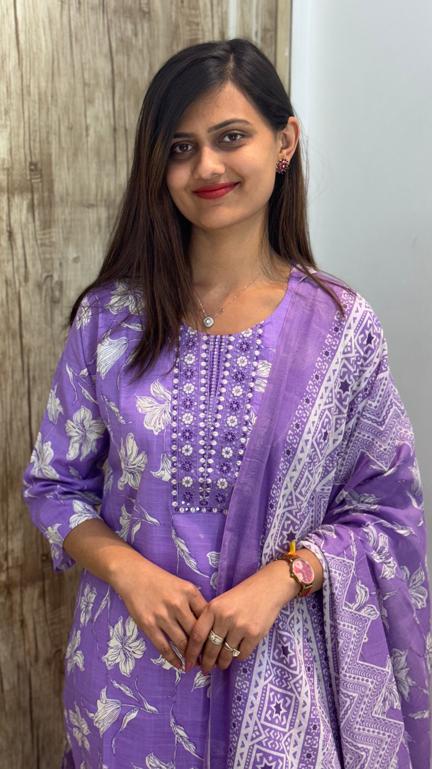 Beautiful Embroidered Cotton Suit Set with Mul Cotton Dupatta