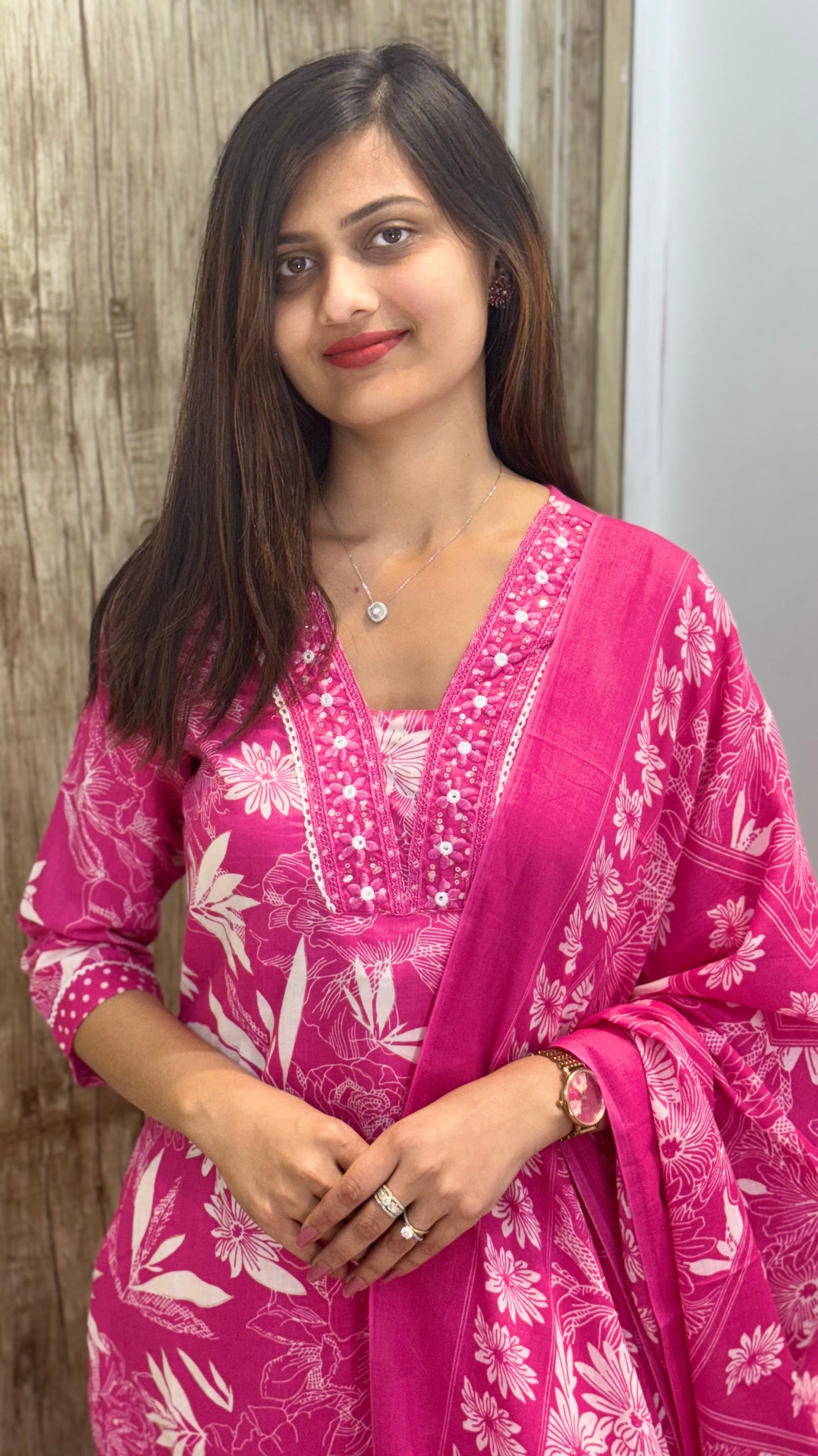 Beautiful Embroidered Cotton Suit Set with Mul Cotton Dupatta