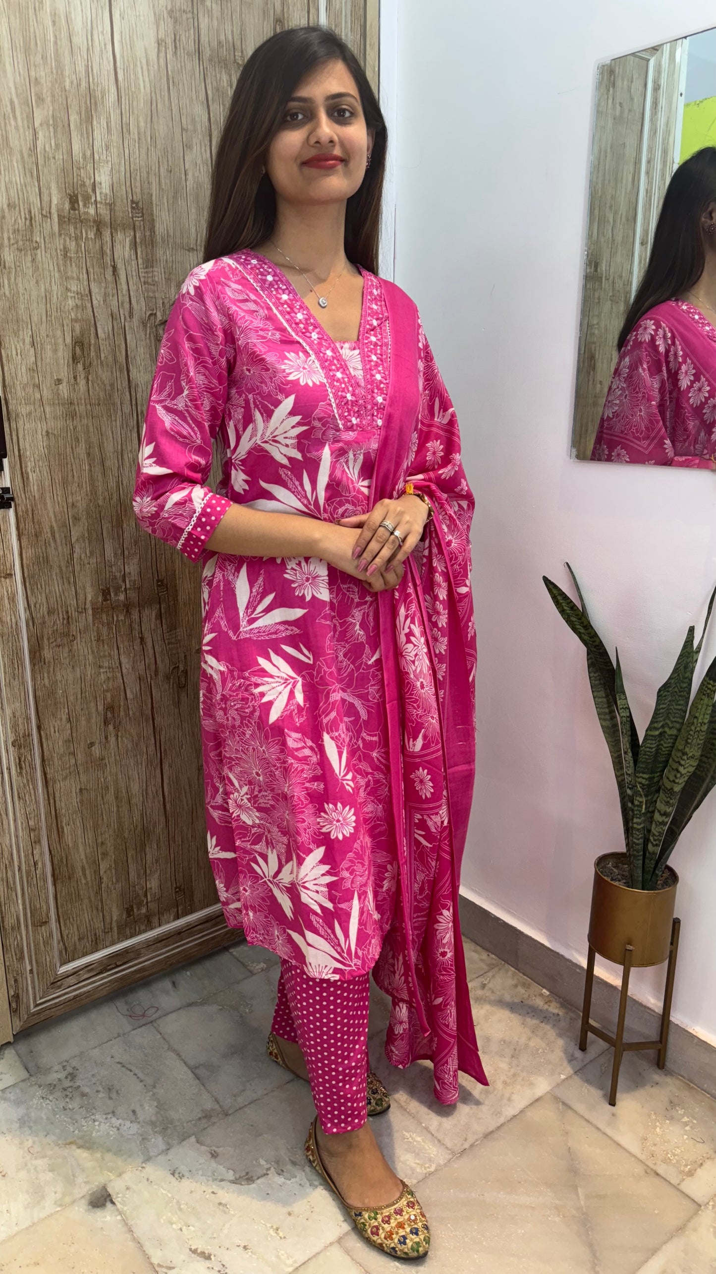 Beautiful Embroidered Cotton Suit Set with Mul Cotton Dupatta
