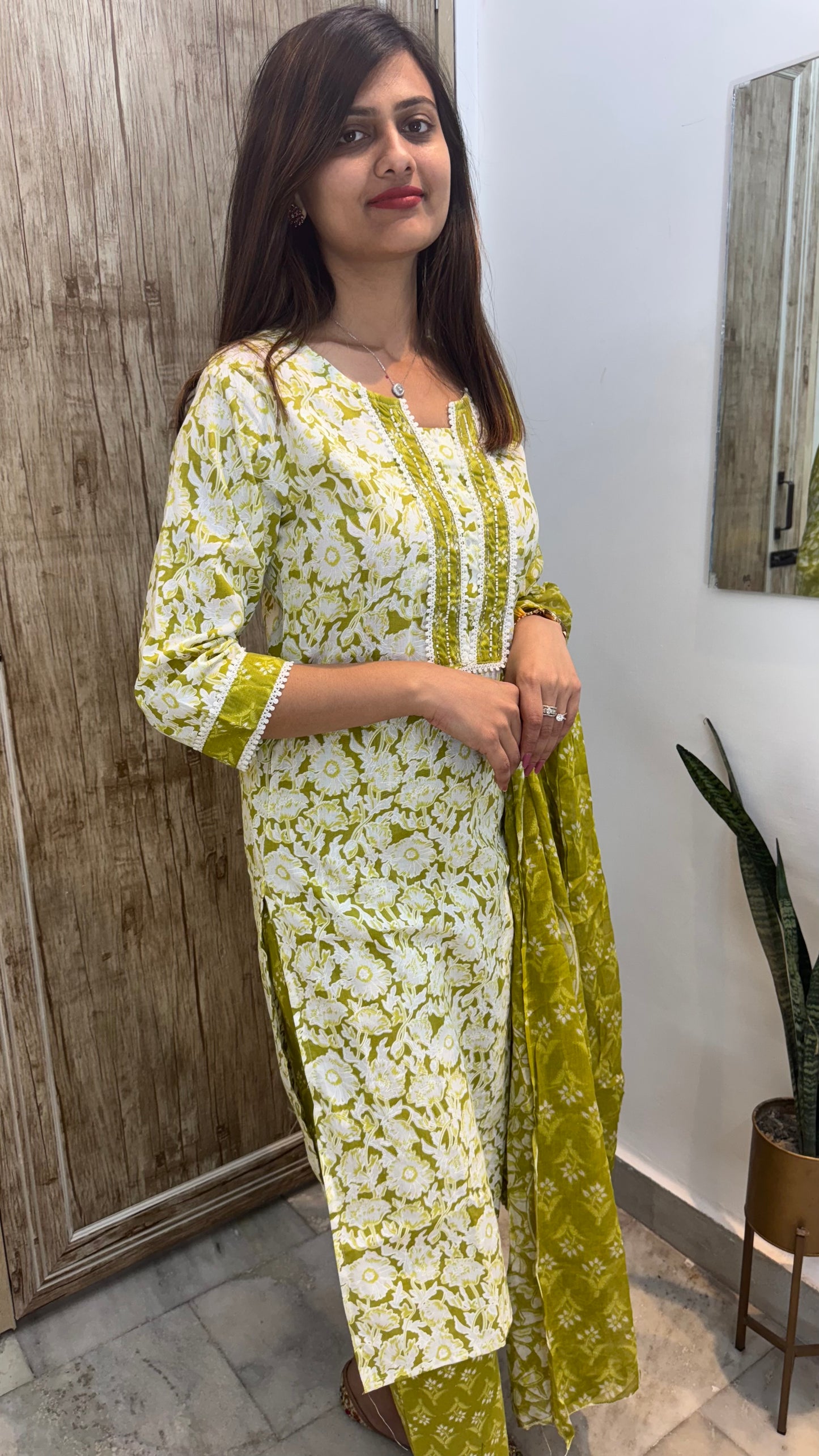 Beautiful Embroidered Cotton Suit Set with Mul Cotton Dupatta
