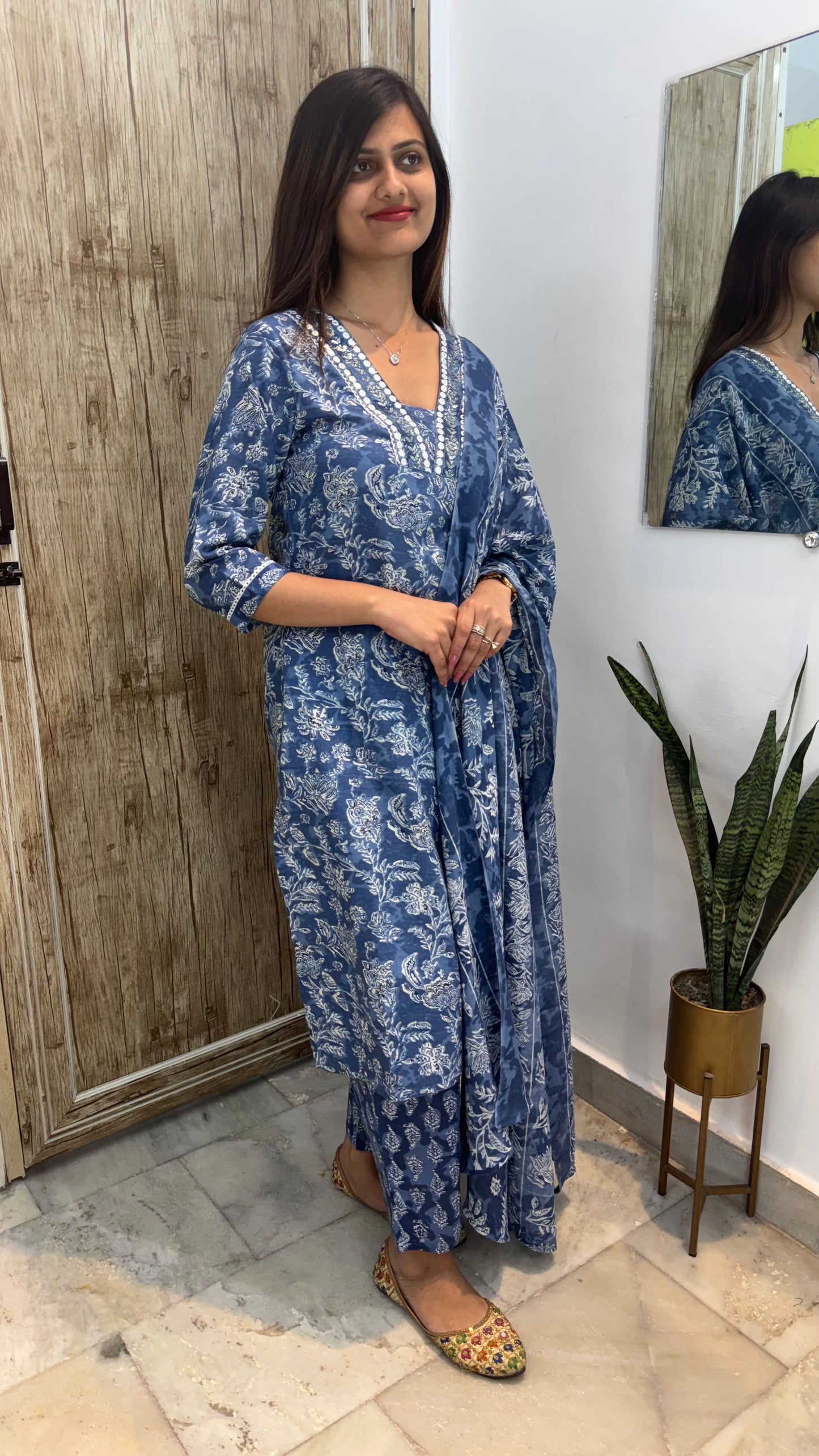 Beautiful Embroidered Cotton Suit Set with Mul Cotton Dupatta