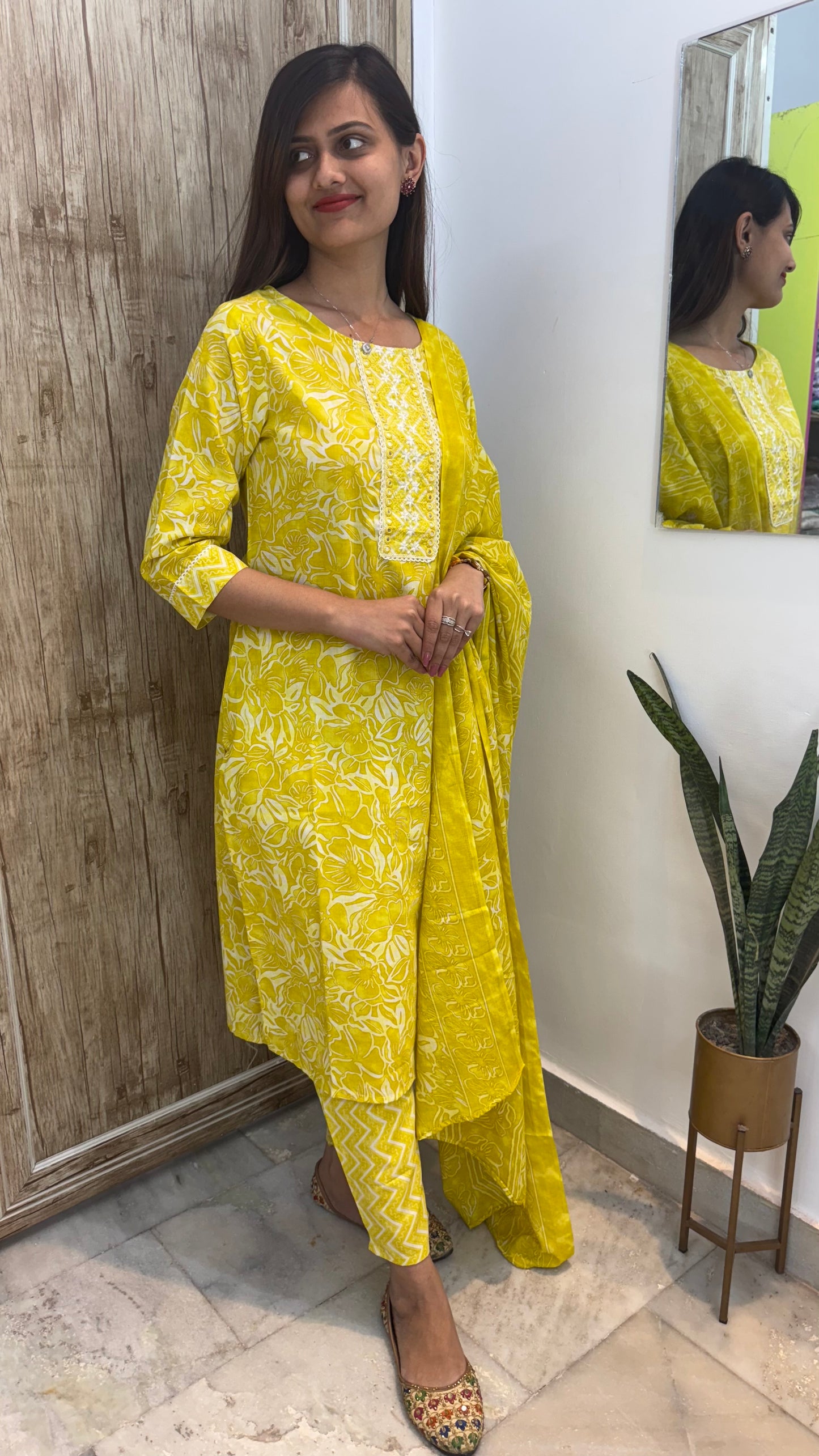 Beautiful Embroidered Cotton Suit Set with Mul Cotton Dupatta