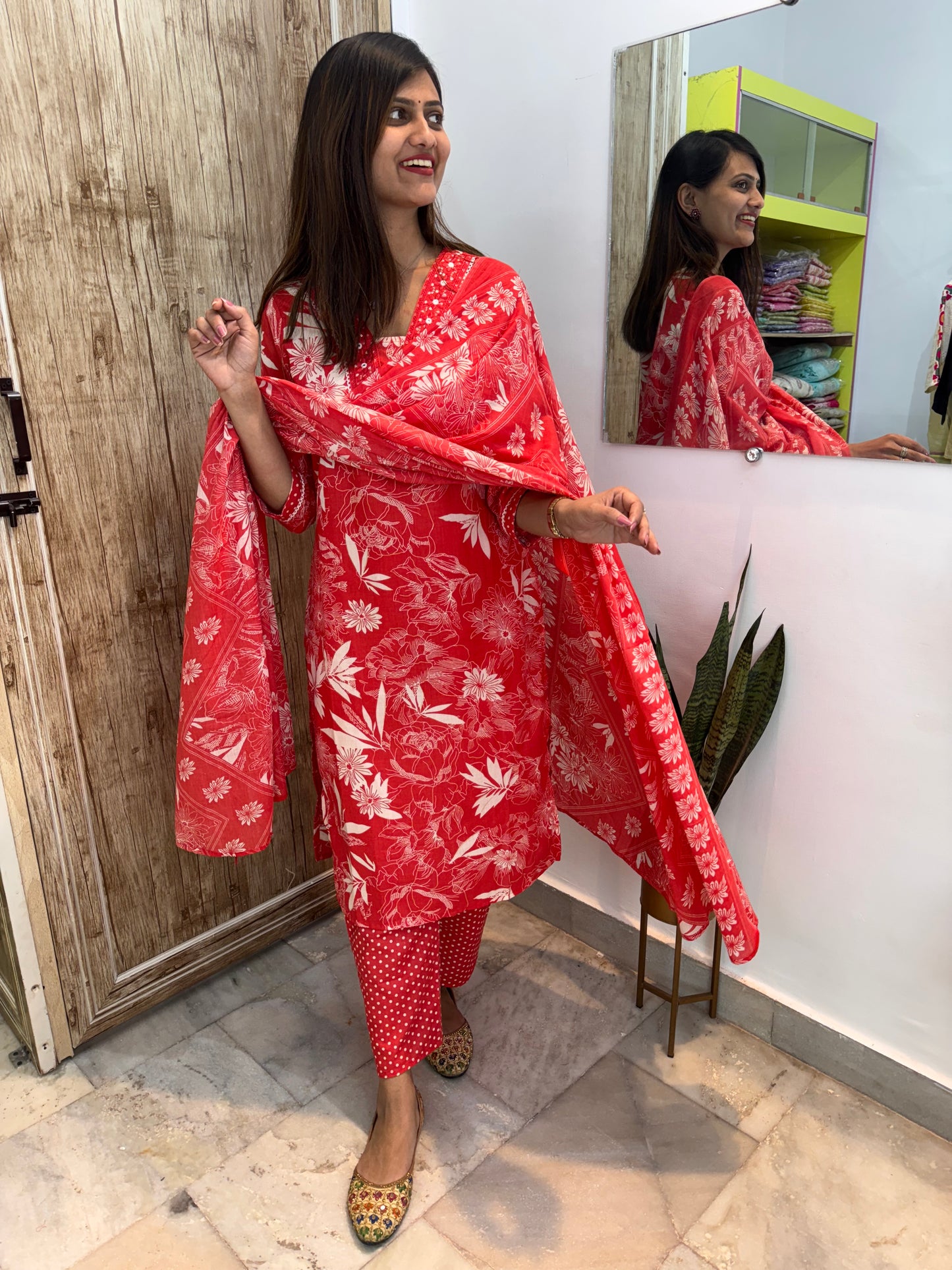 Beautiful Embroidered Cotton Suit Set with Mul Cotton Dupatta