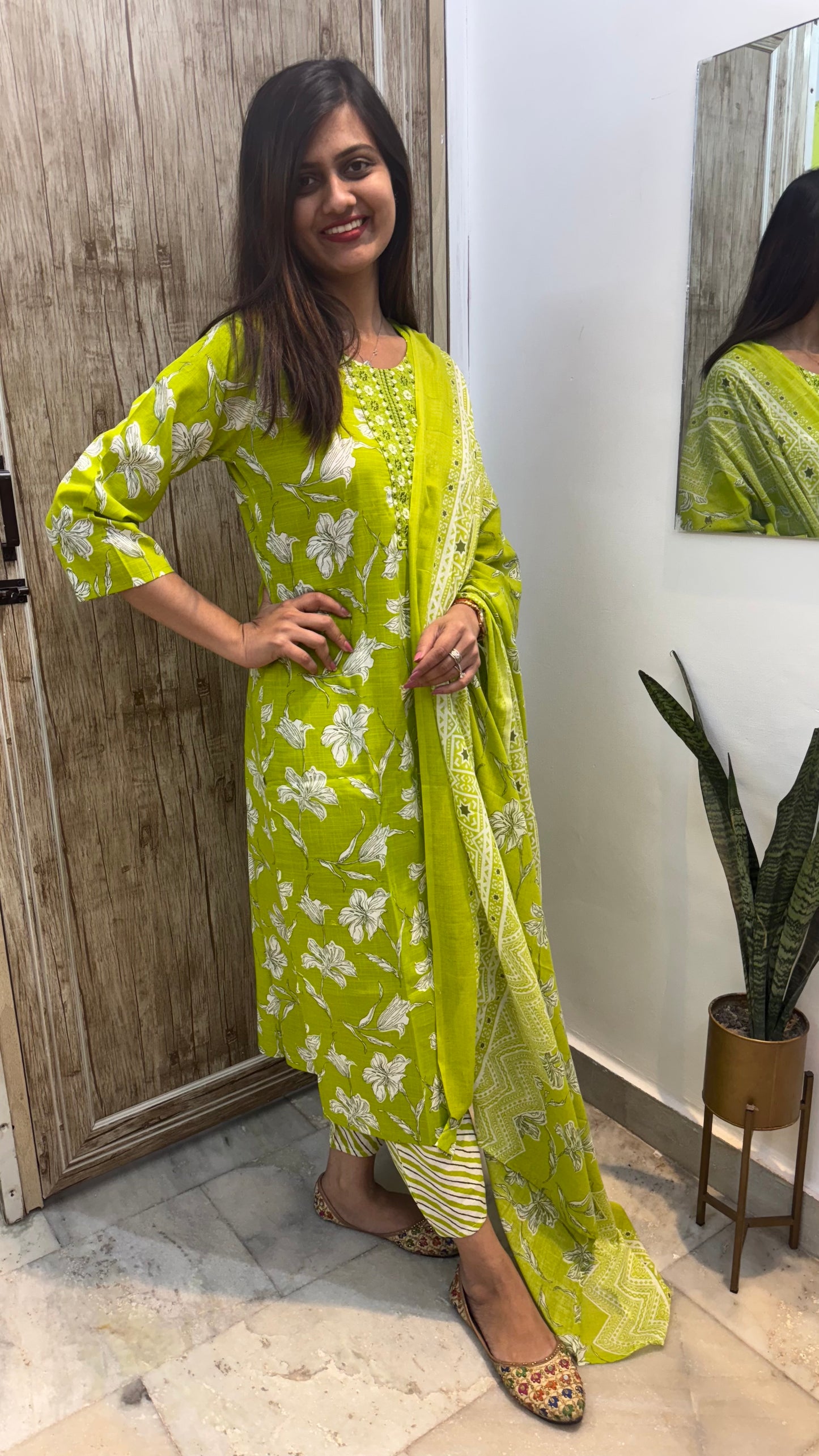 Beautiful Embroidered Cotton Suit Set with Mul Cotton Dupatta