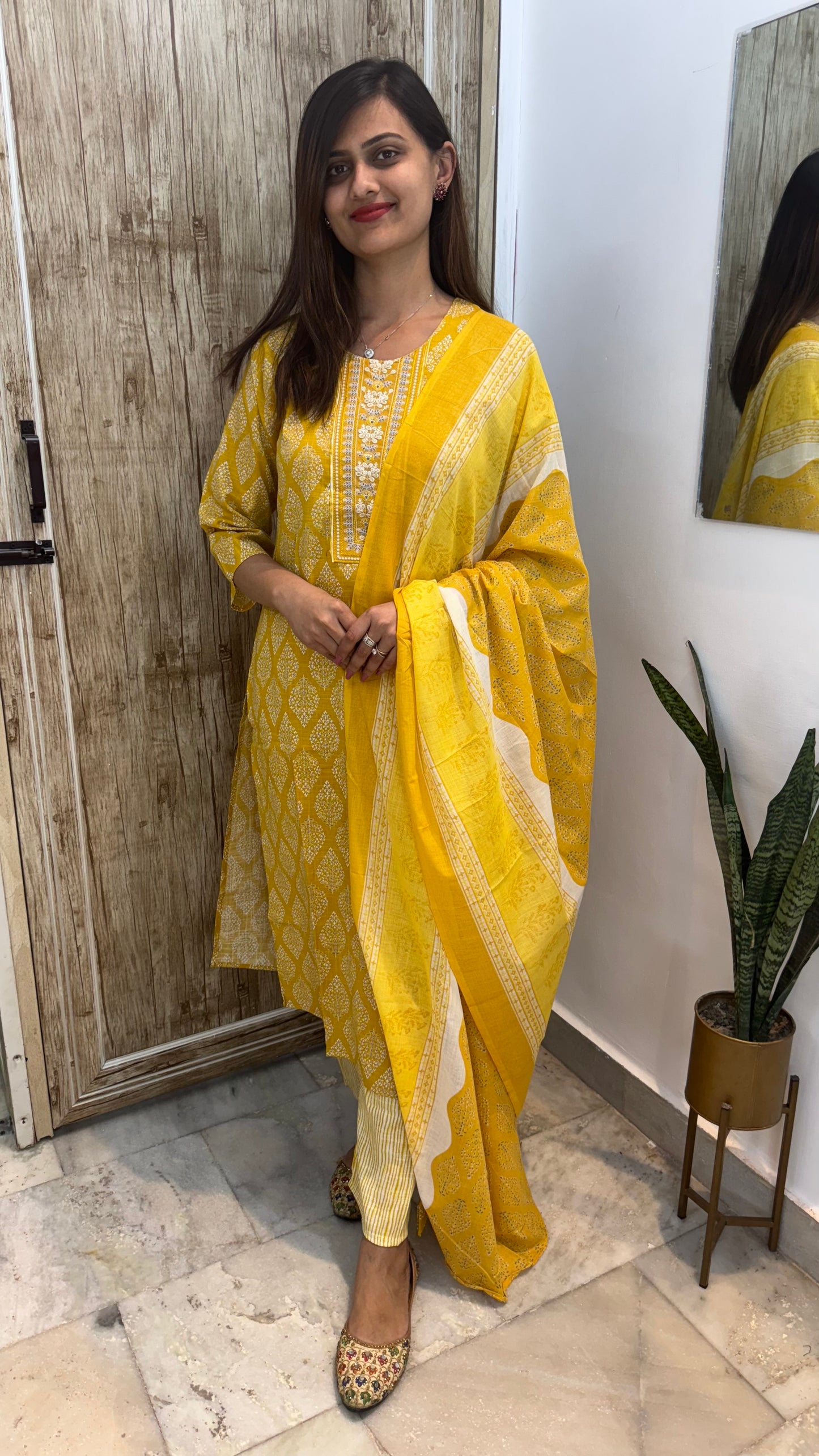 Beautiful Embroidered Cotton Suit Set with Mul Cotton Dupatta