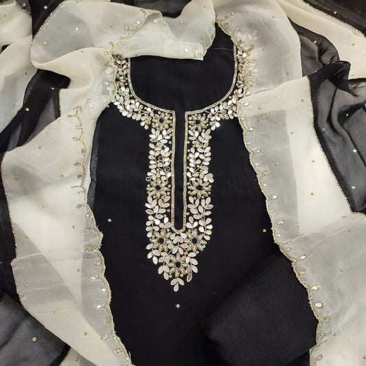 Black Organza Hand Embroidered Suit
