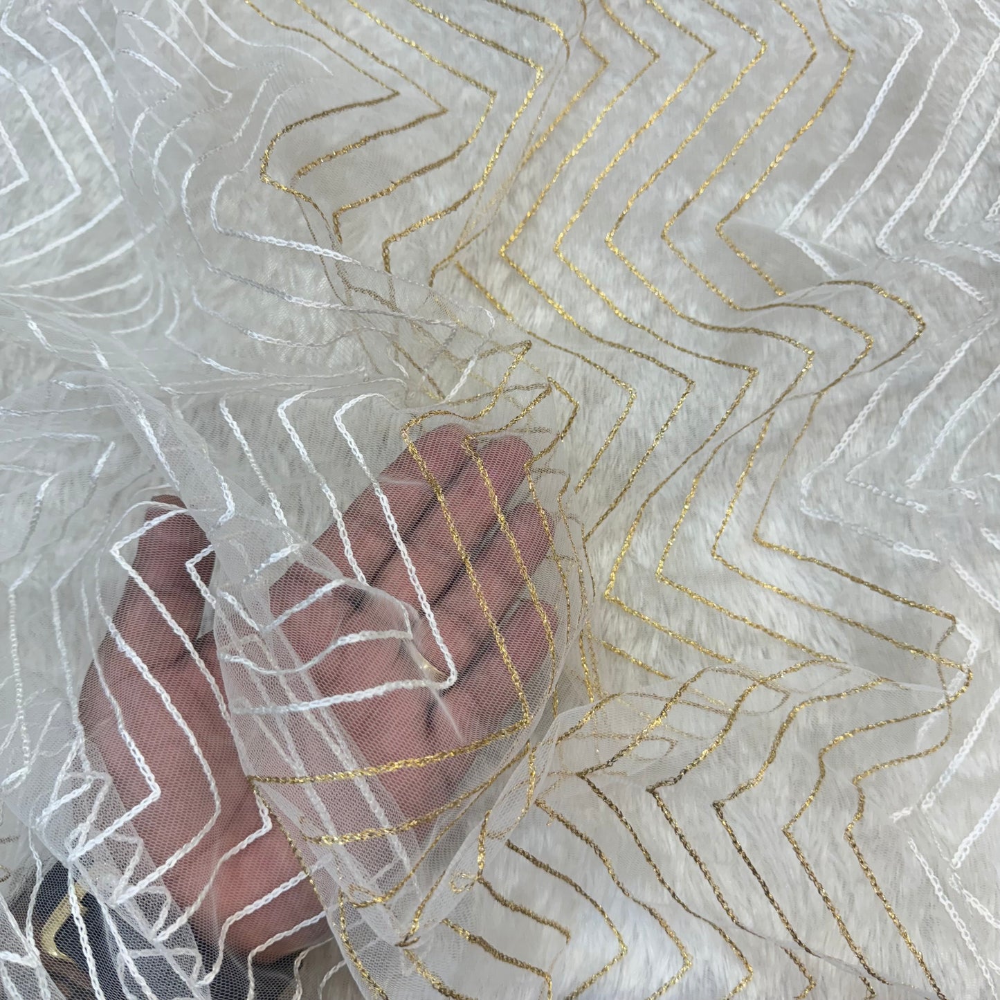 Embroidered Net Dupatta (Dyeable Zig-Zag)