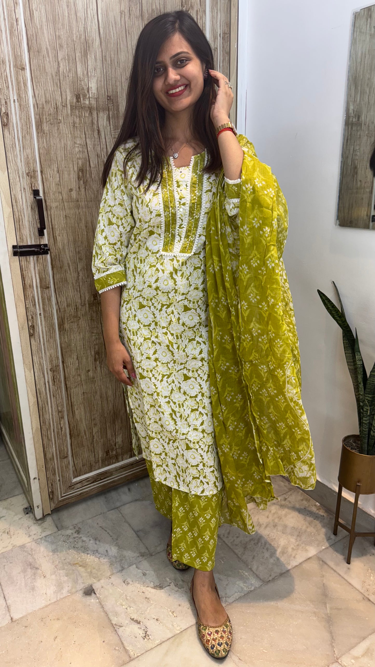 Beautiful Embroidered Cotton Suit Set with Mul Cotton Dupatta