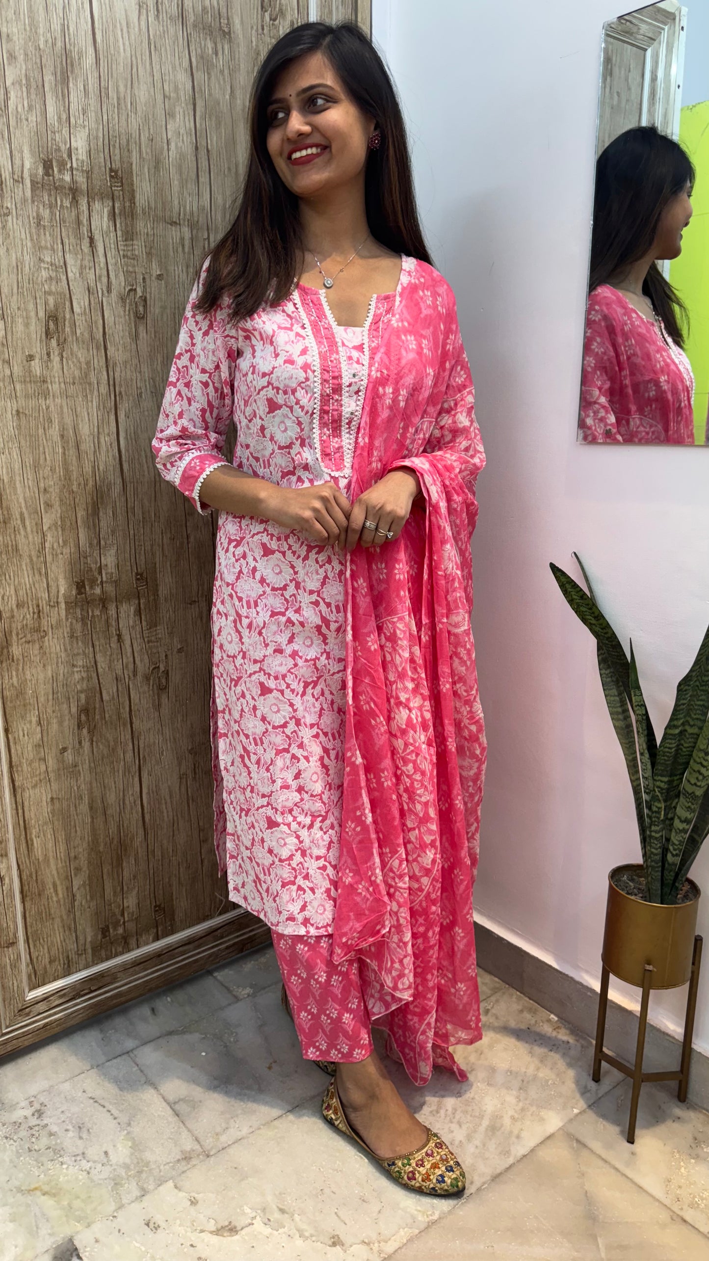 Beautiful Embroidered Cotton Suit Set with Mul Cotton Dupatta