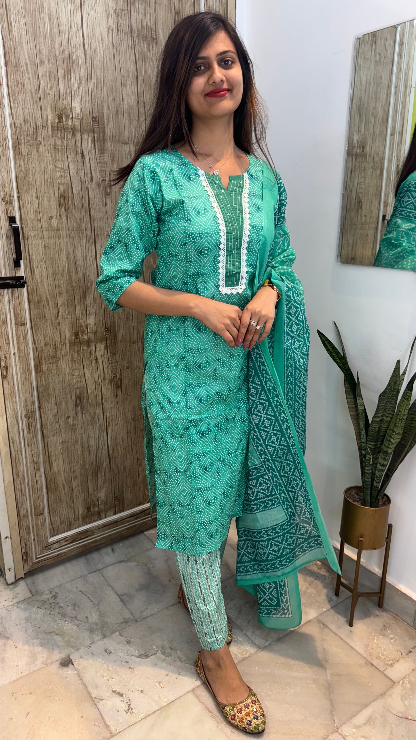 Beautiful Embroidered Cotton Suit Set with Mul Cotton Dupatta