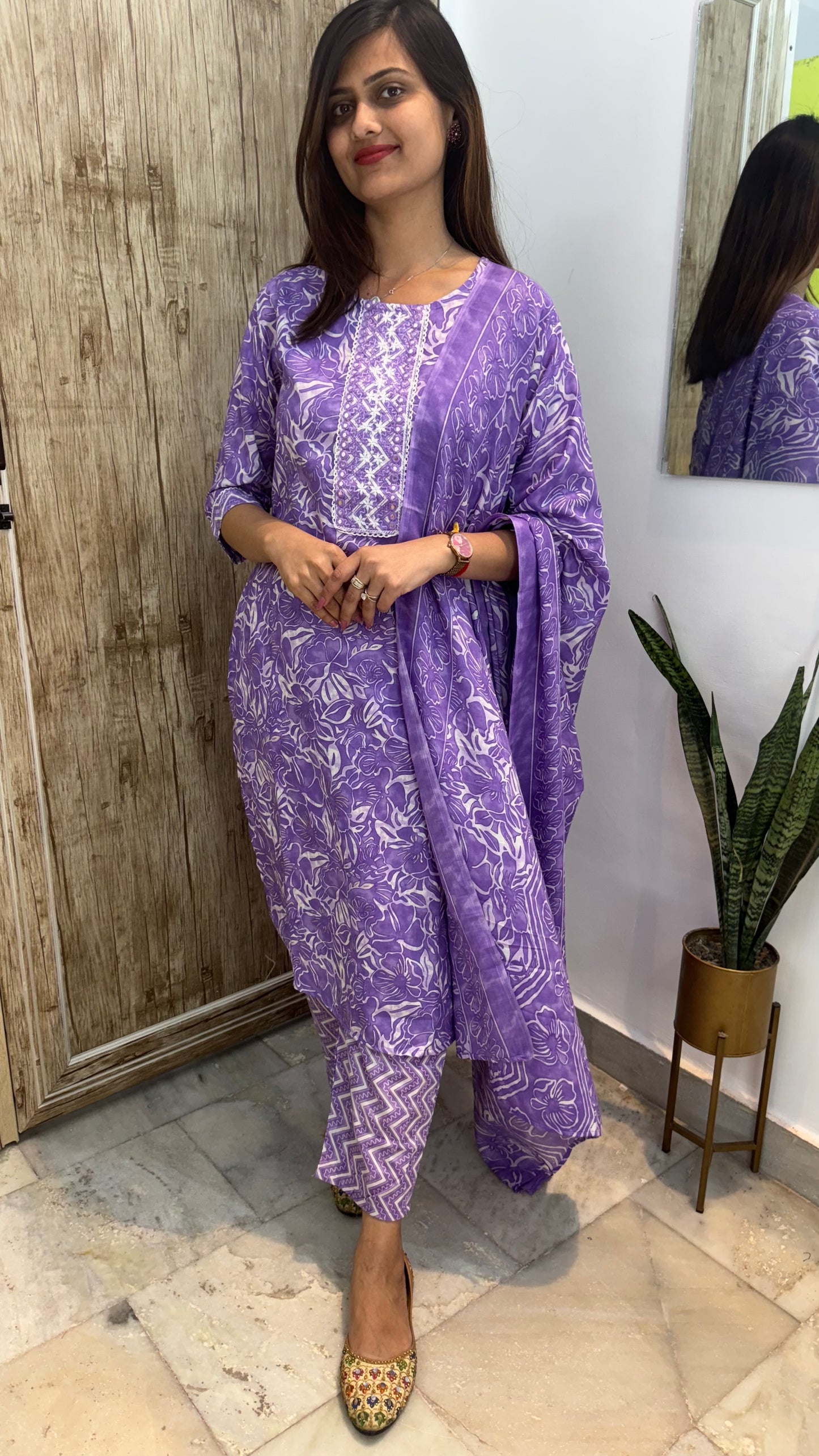 Beautiful Embroidered Cotton Suit Set with Mul Cotton Dupatta