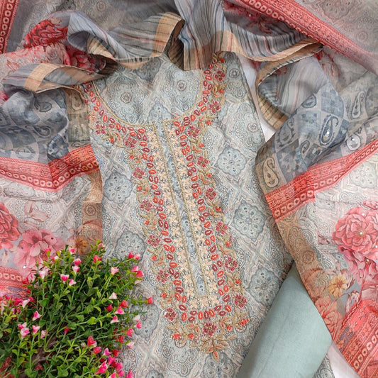 Hand Embroidered Chanderi Suit