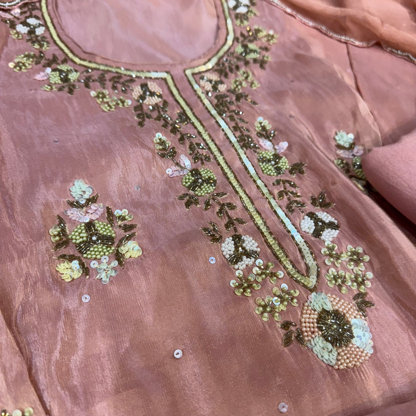 Hand Embroidered Shimmer Silk Suit