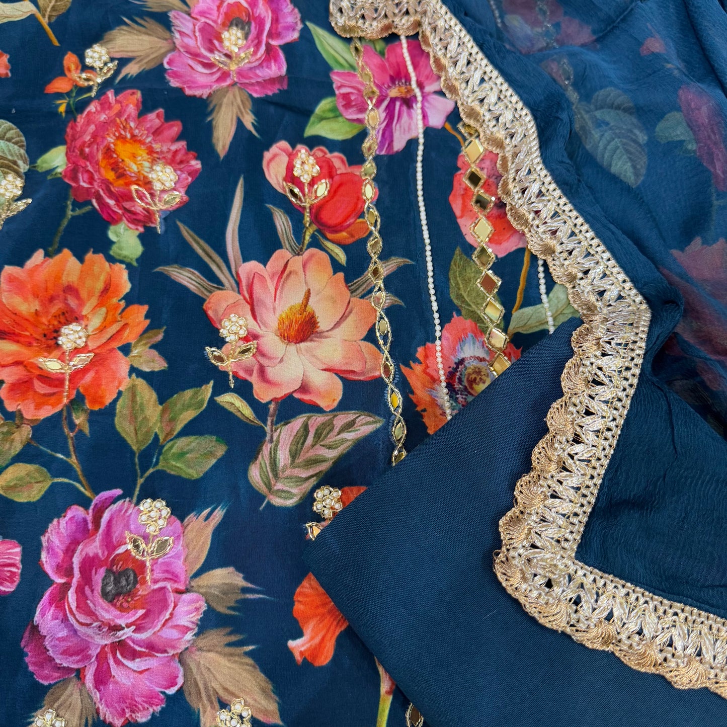 Beautiful Hand Embroidered Crepe Suit