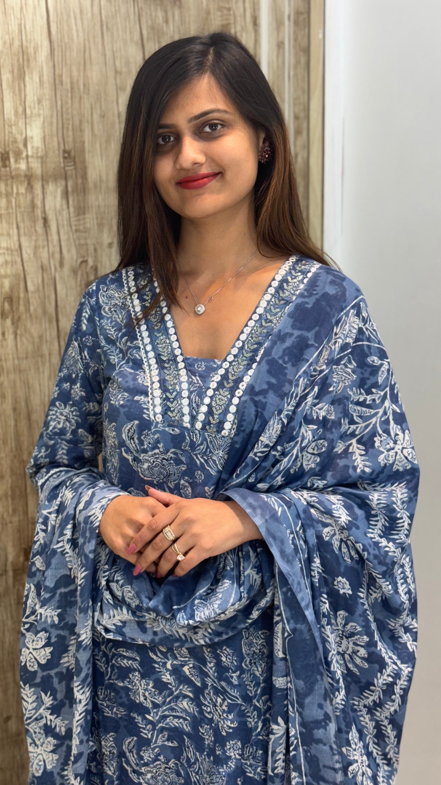 Beautiful Embroidered Cotton Suit Set with Mul Cotton Dupatta