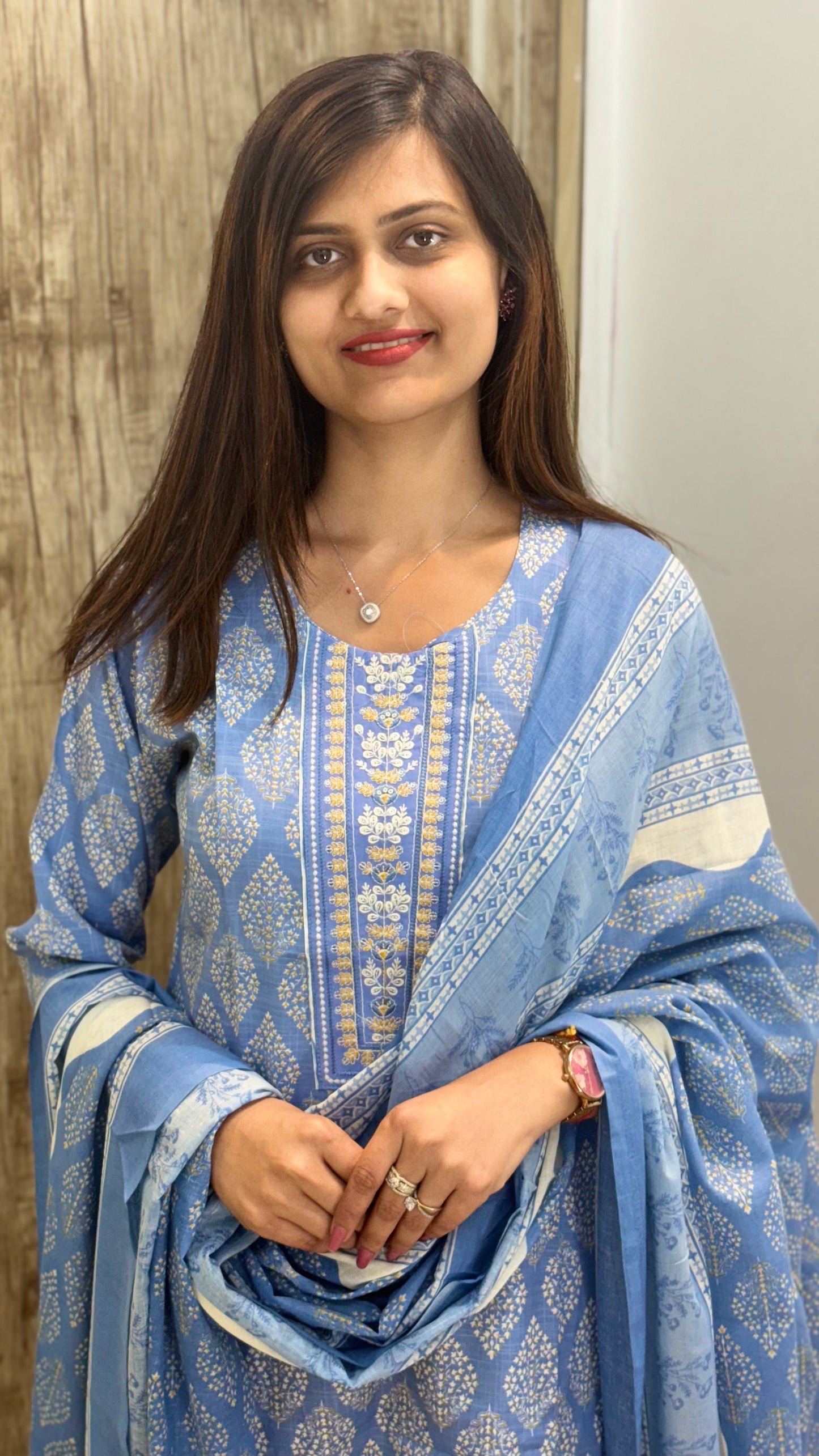 Beautiful Embroidered Cotton Suit Set with Mul Cotton Dupatta