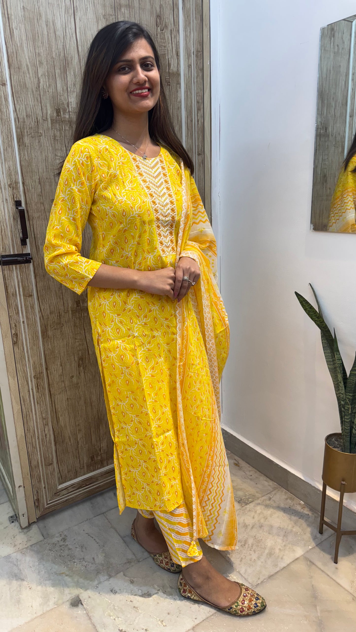 Beautiful Embroidered Cotton Suit Set with Mul Cotton Dupatta