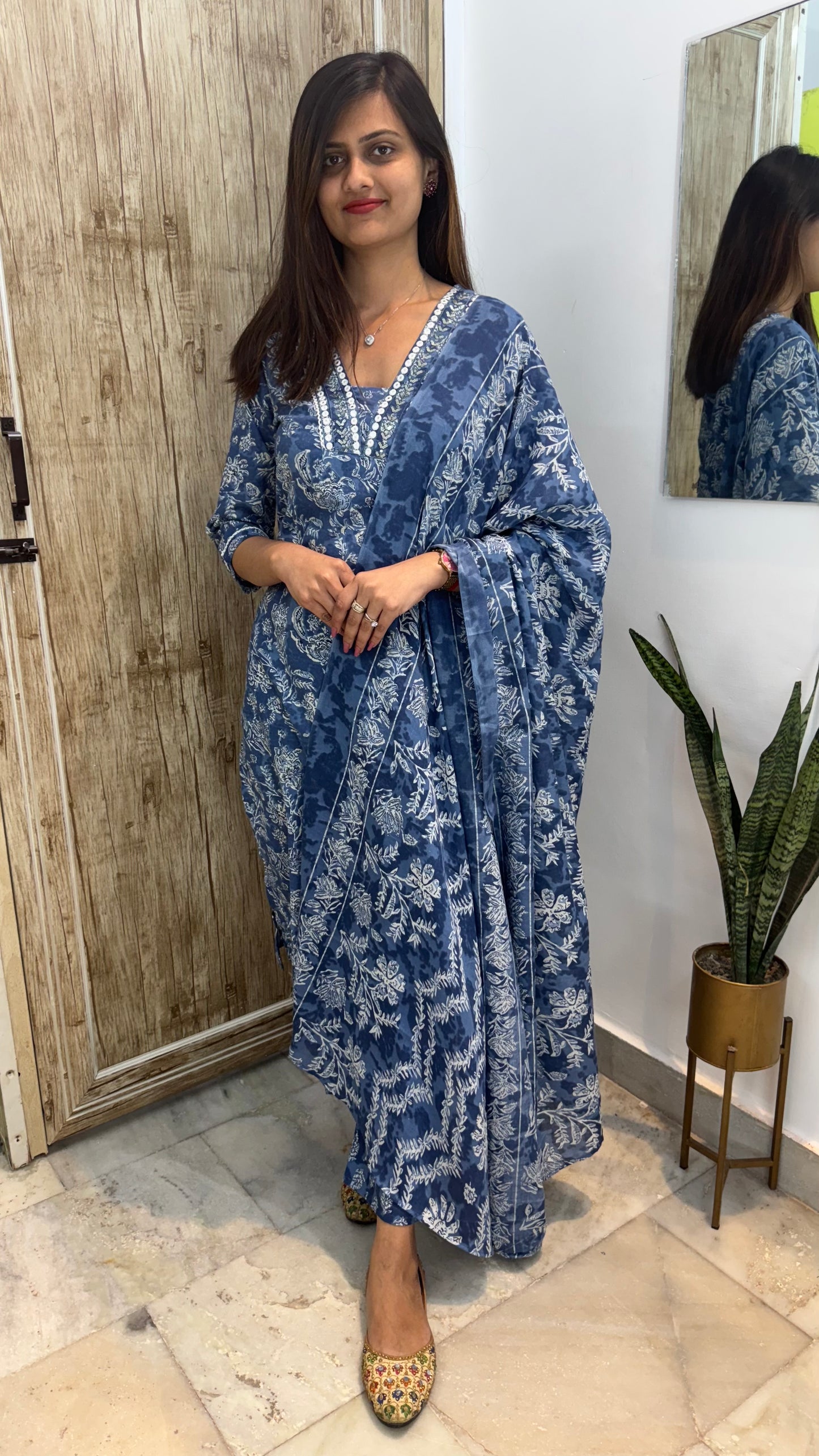 Beautiful Embroidered Cotton Suit Set with Mul Cotton Dupatta