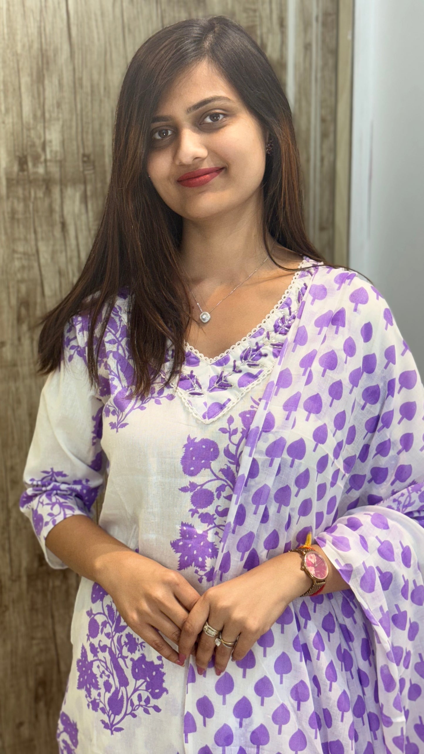 Beautiful Embroidered Cotton Suit Set with Mul Cotton Dupatta