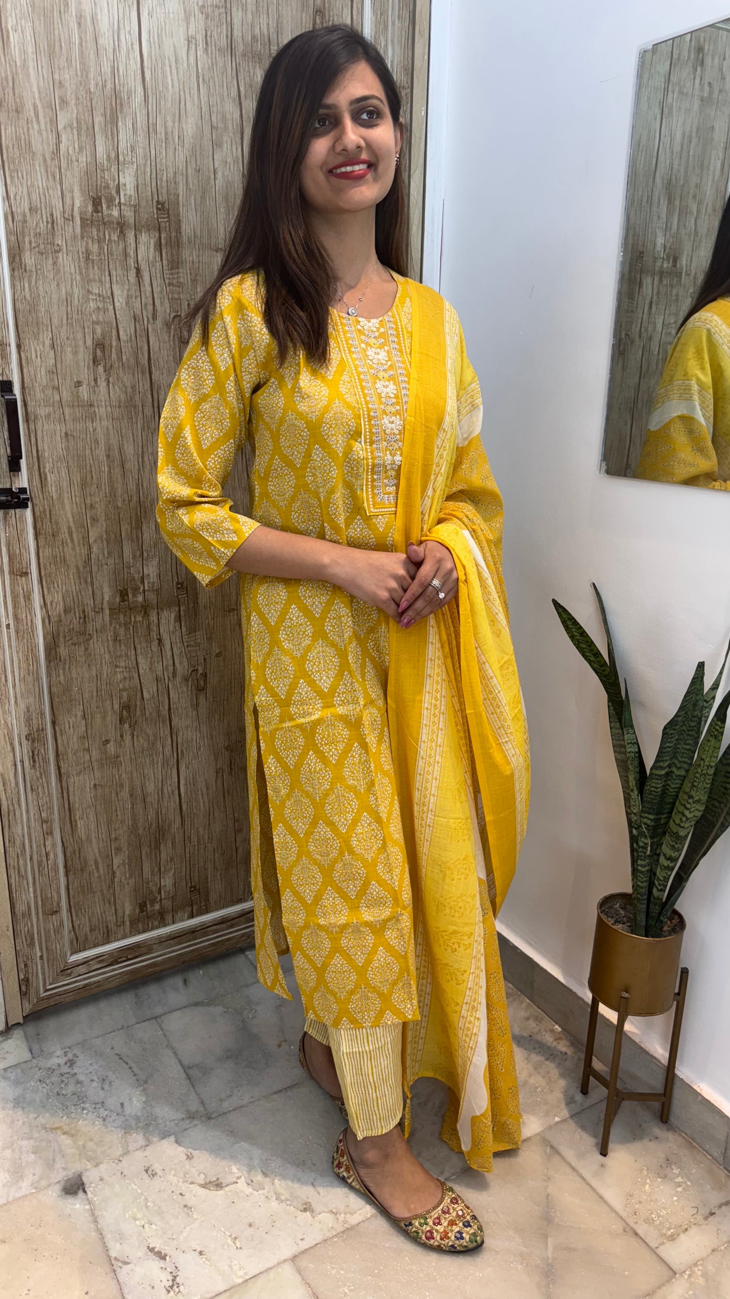 Beautiful Embroidered Cotton Suit Set with Mul Cotton Dupatta