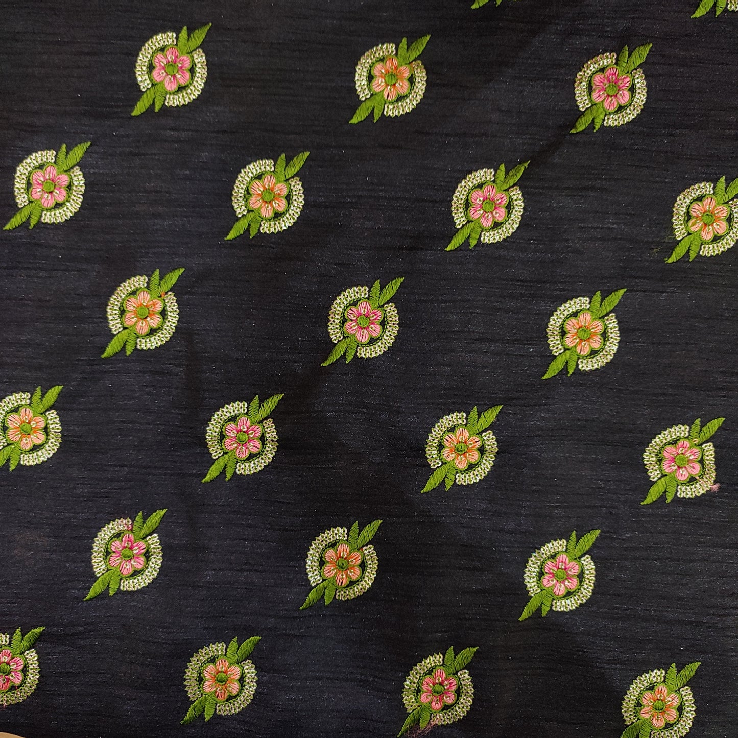 Embroidered Raw Silk Fabric