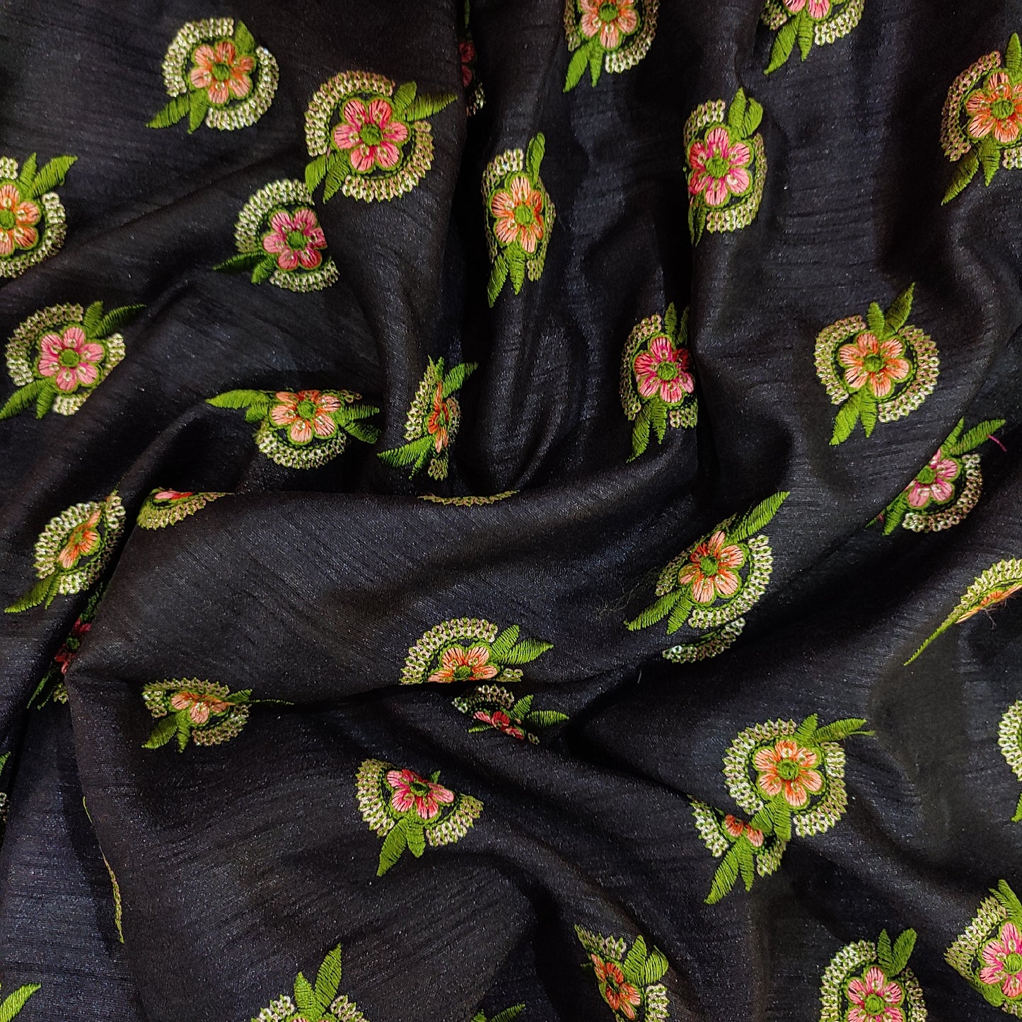 Embroidered Raw Silk Fabric