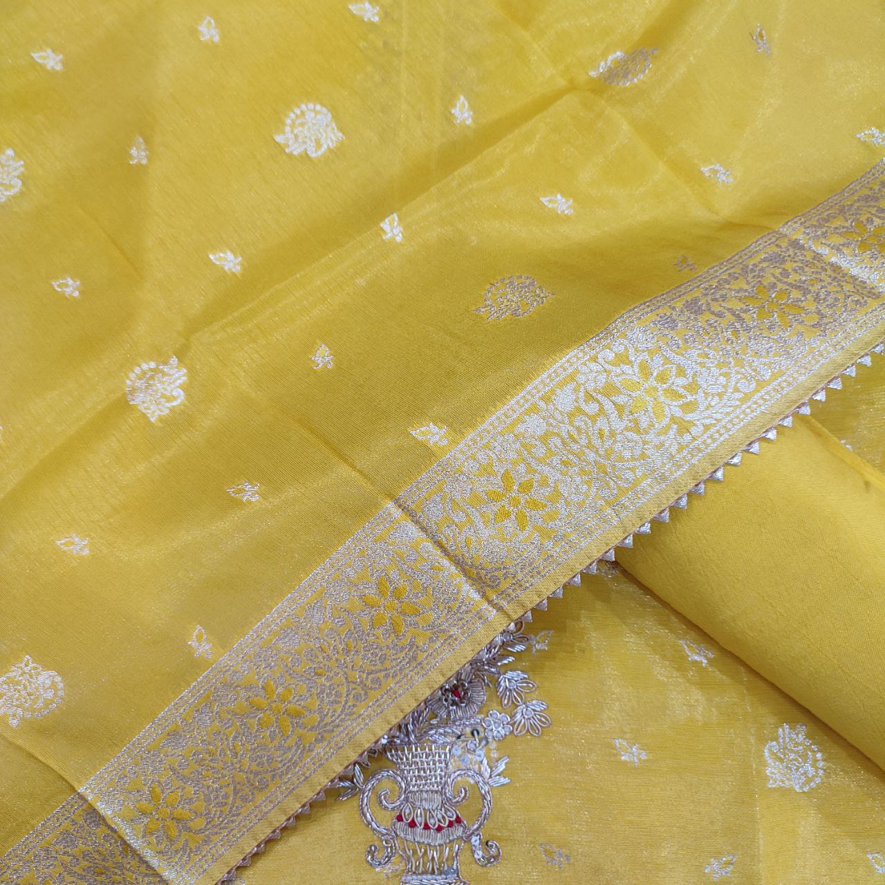 Embroidered Shimmer Dola Silk Suit