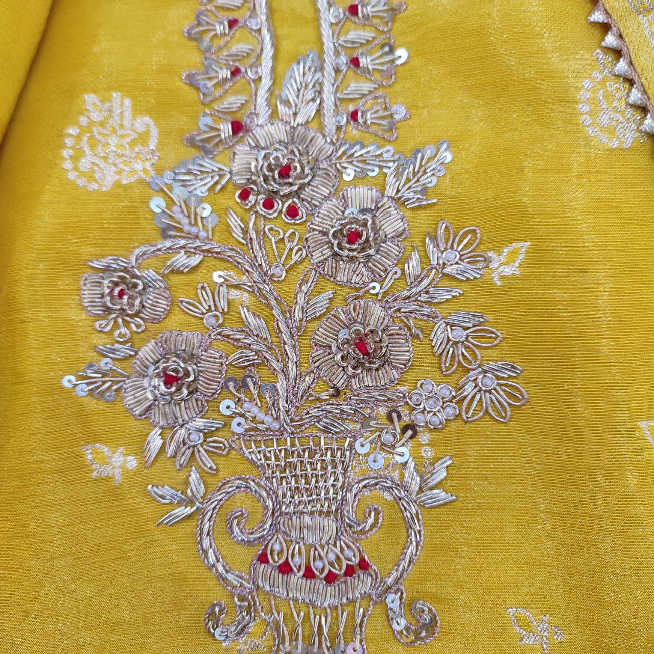 Embroidered Shimmer Dola Silk Suit