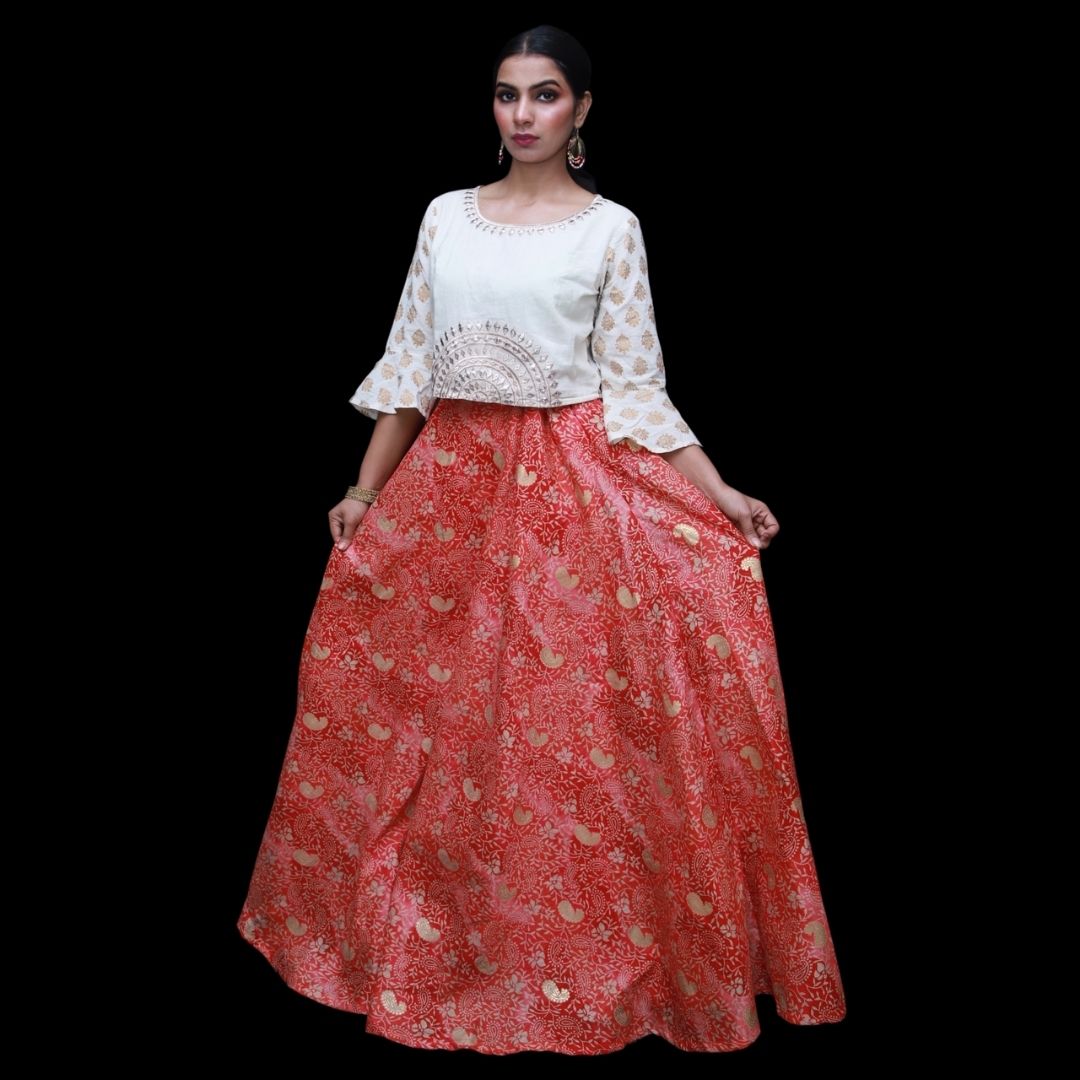 Printed Raw Silk Skirt