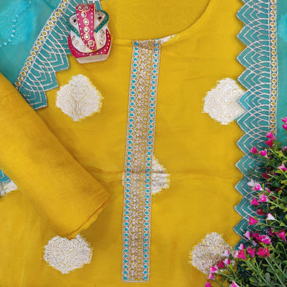 Designer Tissue Sequin Work With Contrast Dupatta Suit