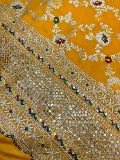 Designer Habutai Silk Embroidered Fabric (Heavy Border)