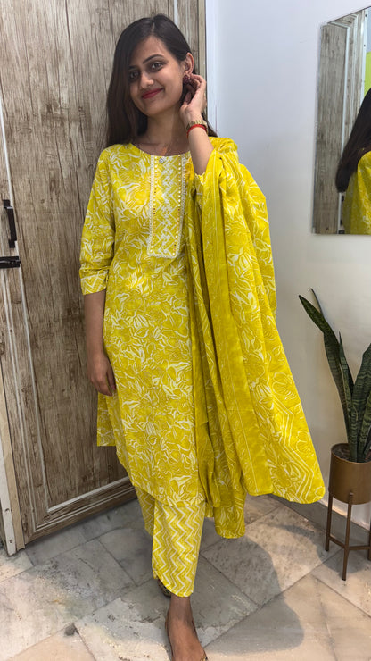 Beautiful Embroidered Cotton Suit Set with Mul Cotton Dupatta