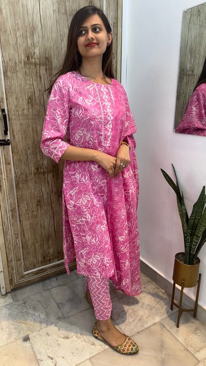 Beautiful Embroidered Cotton Suit Set with Mul Cotton Dupatta