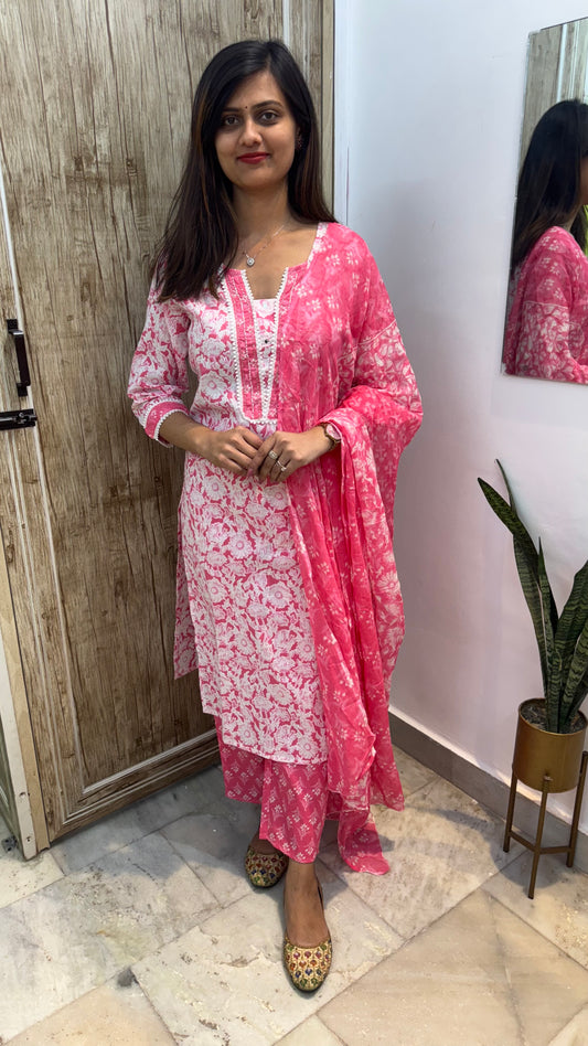 Beautiful Embroidered Cotton Suit Set with Mul Cotton Dupatta