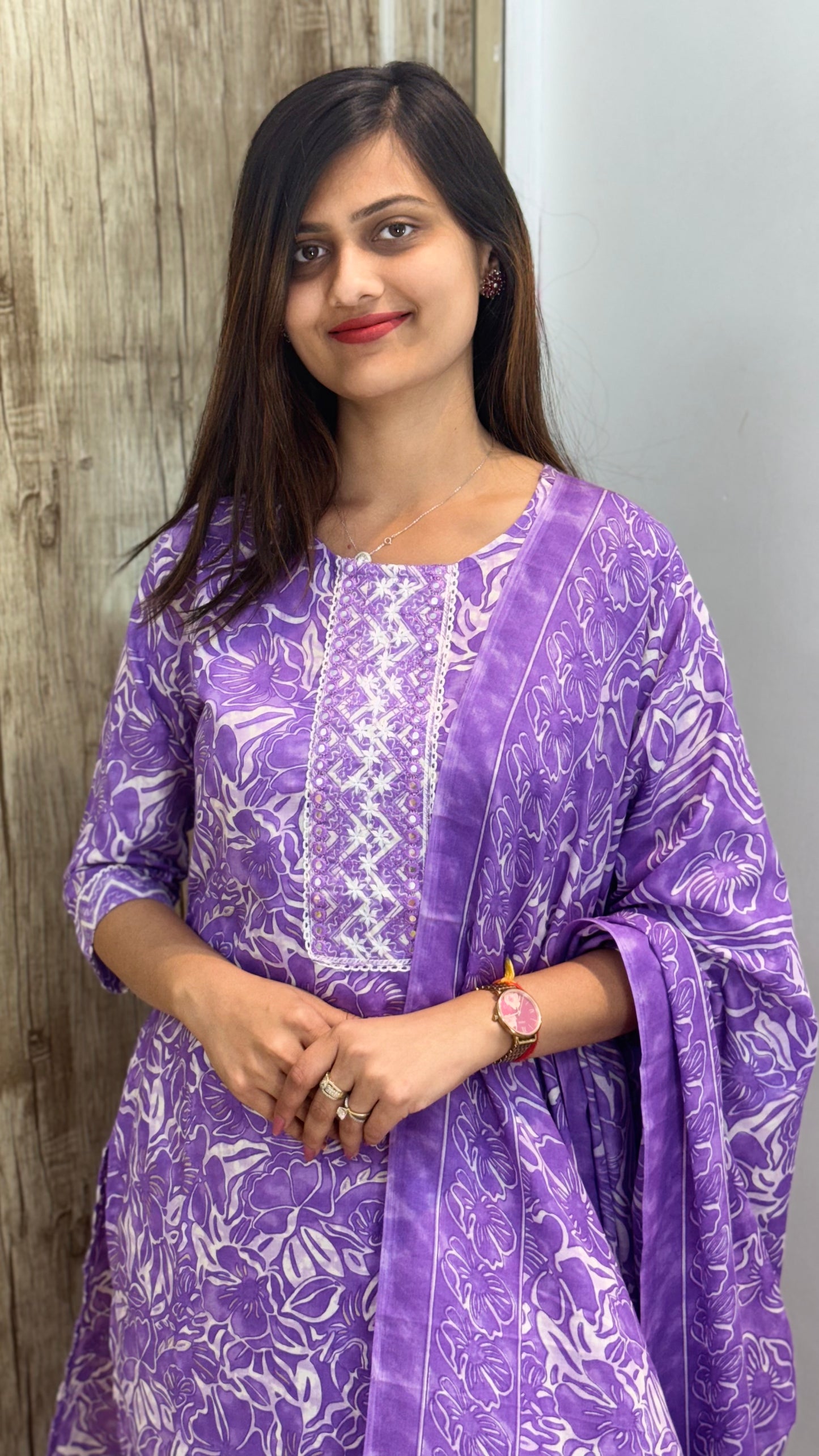 Beautiful Embroidered Cotton Suit Set with Mul Cotton Dupatta
