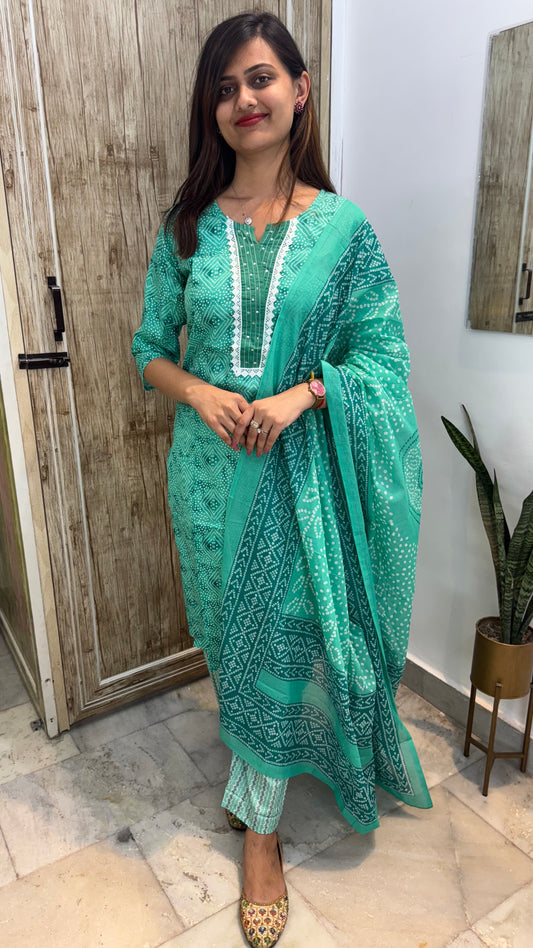 Beautiful Embroidered Cotton Suit Set with Mul Cotton Dupatta
