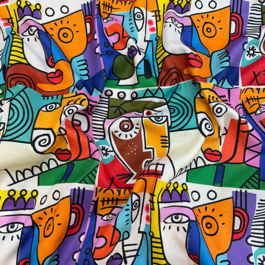Premium Cotton Viscose (Abstract Face Print)
