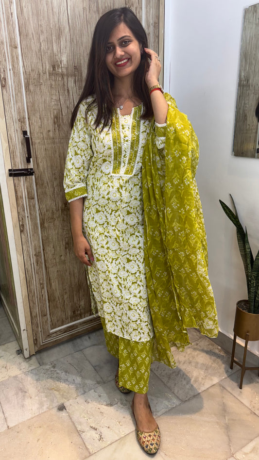 Beautiful Embroidered Cotton Suit Set with Mul Cotton Dupatta