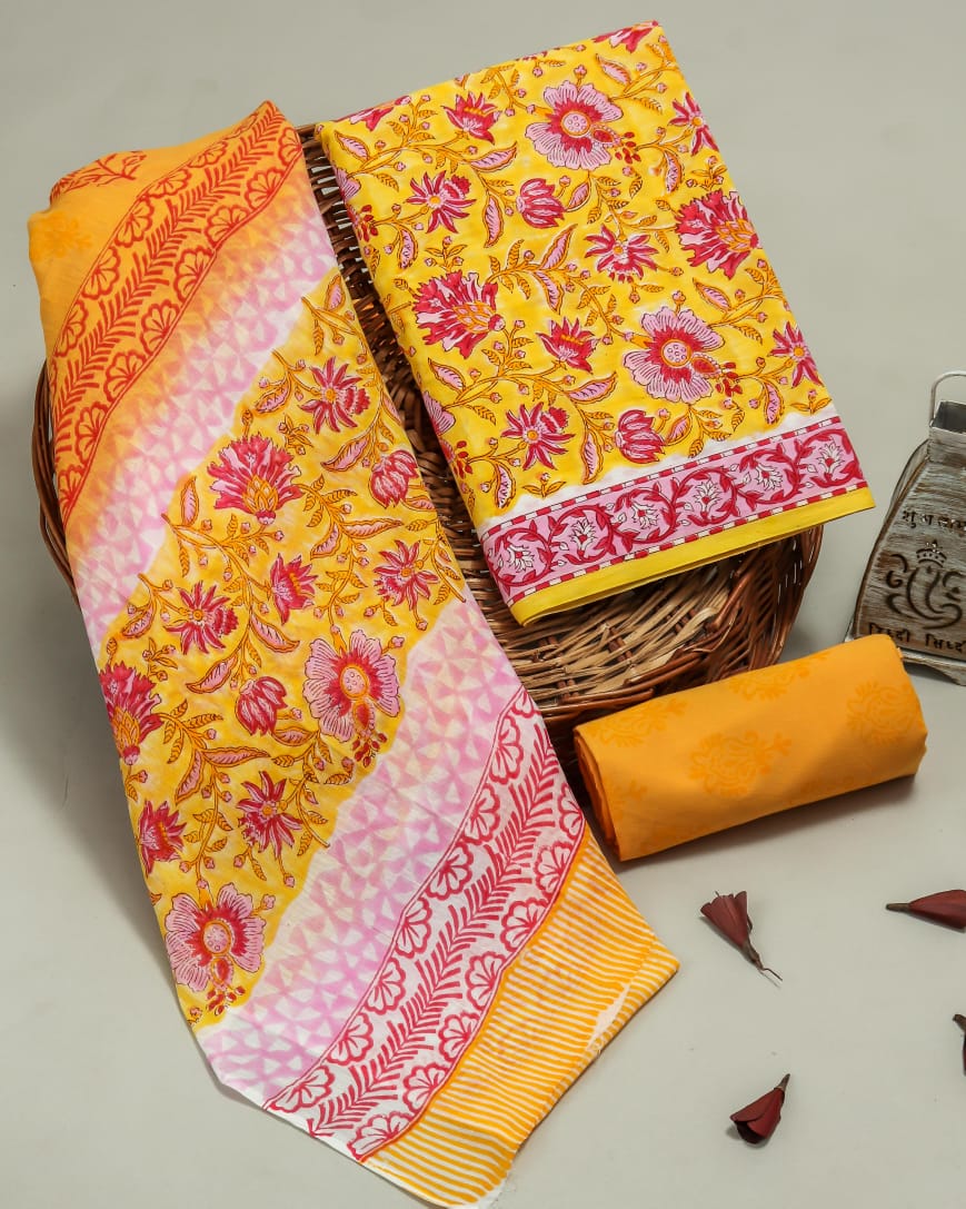 Jaipuri Cotton Suit With Cotton Dupatta