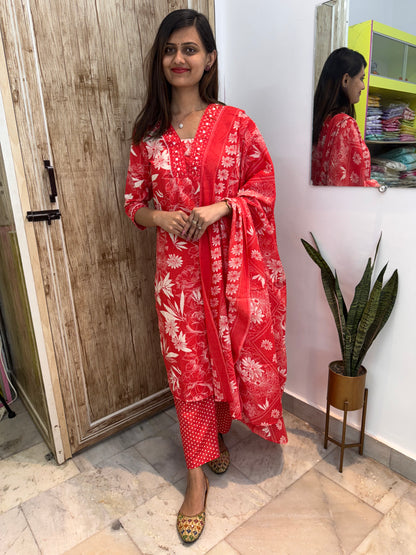 Beautiful Embroidered Cotton Suit Set with Mul Cotton Dupatta