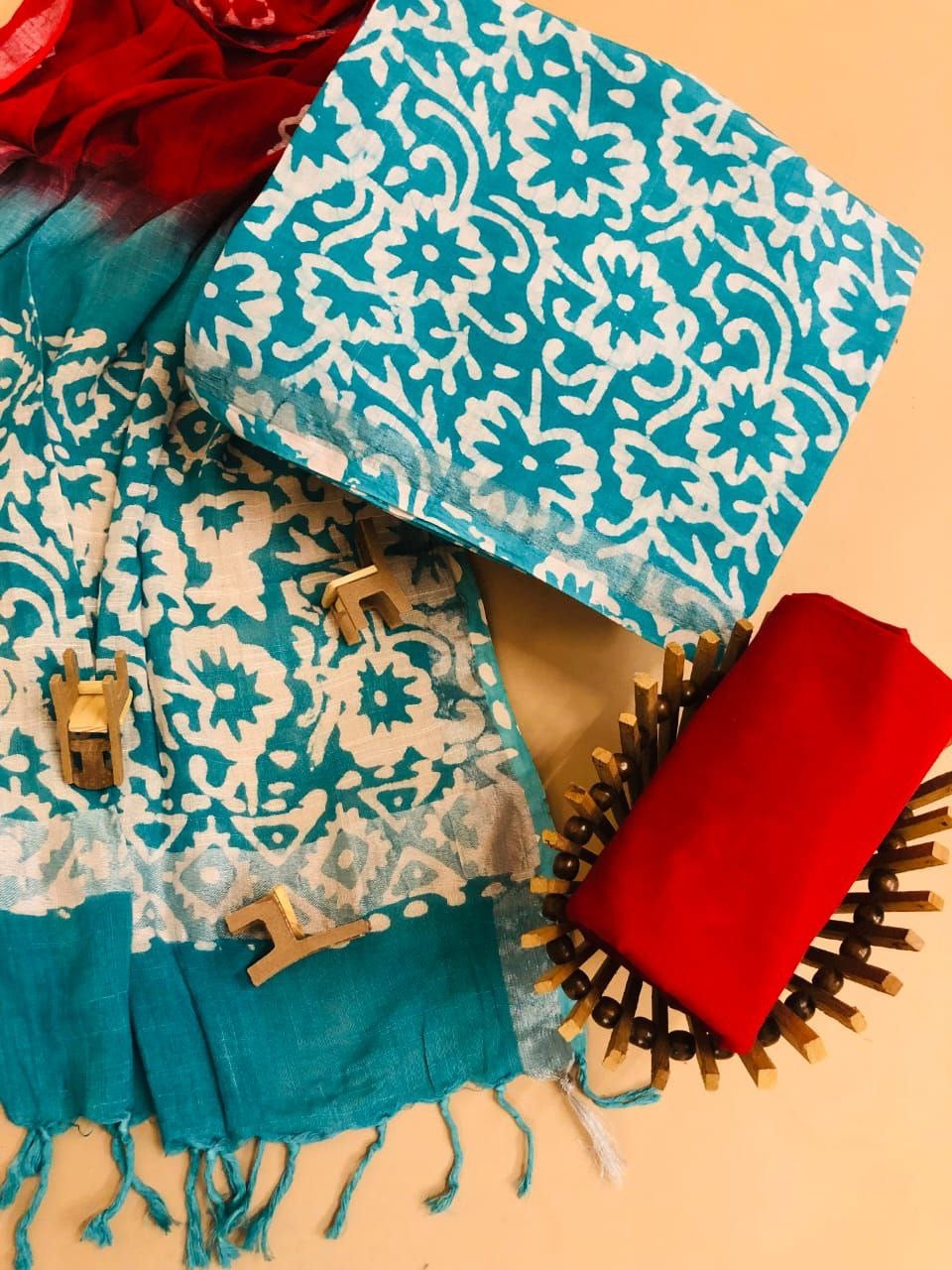 Jaipuri Linen Suit With Linen Dupatta