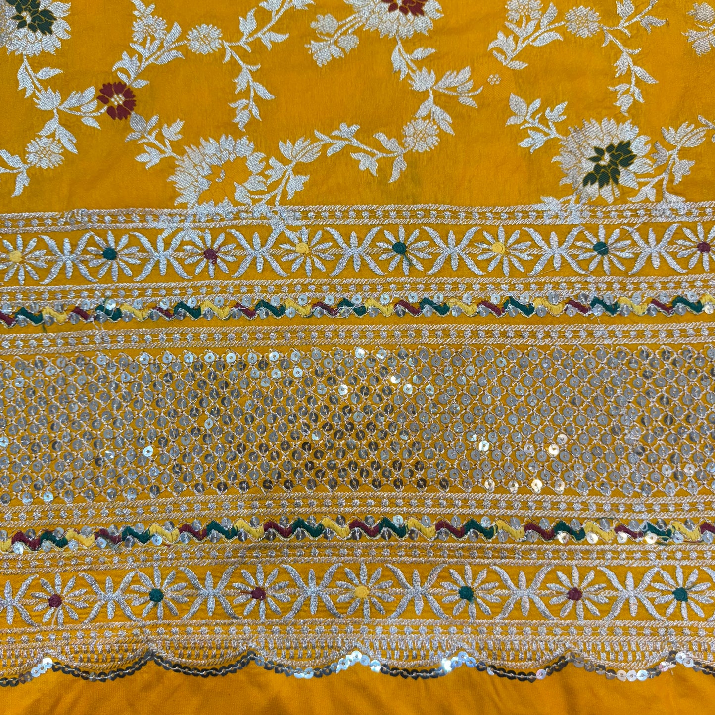 Designer Habutai Silk Embroidered Fabric (Heavy Border)