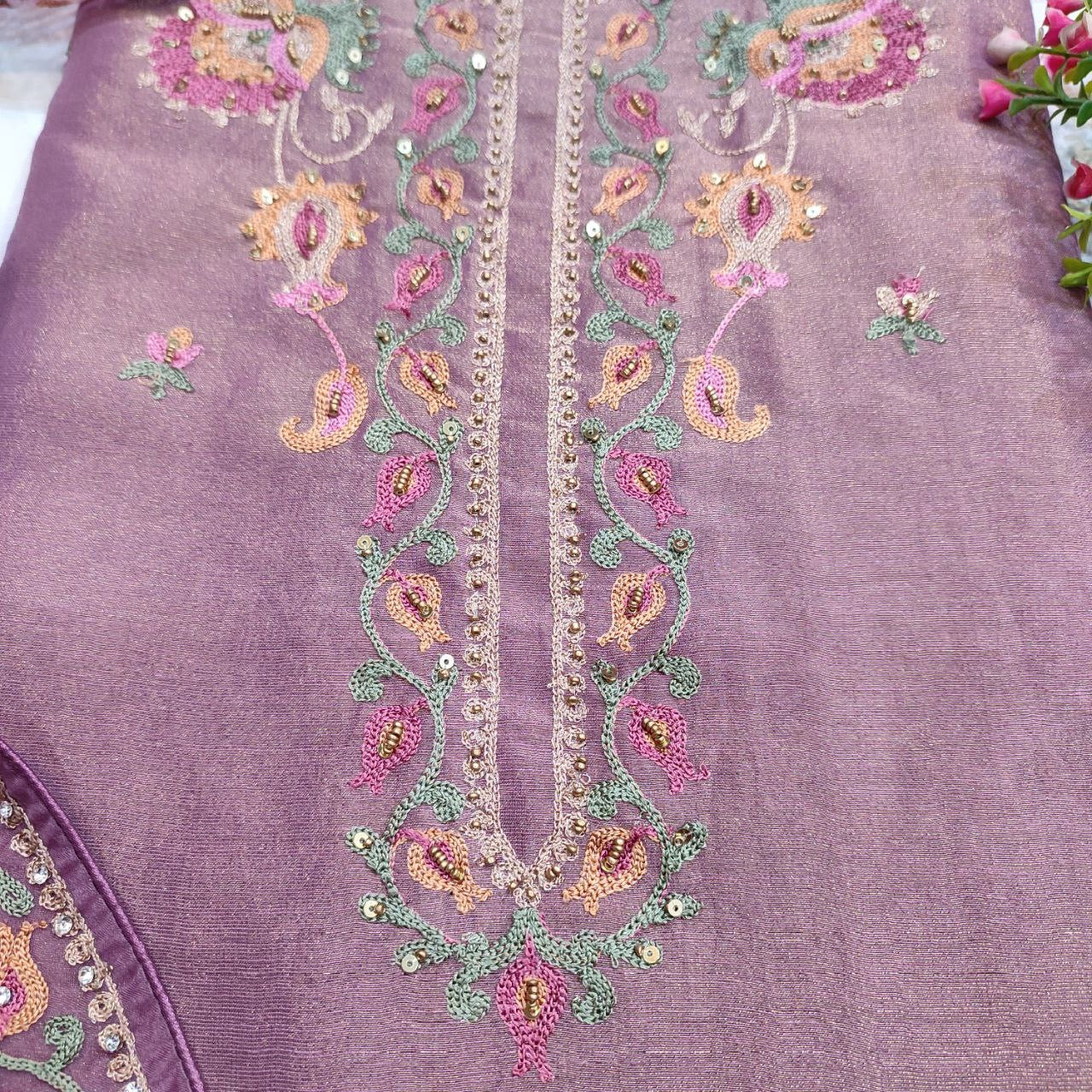 Shimmer Silk Aari Work Suit
