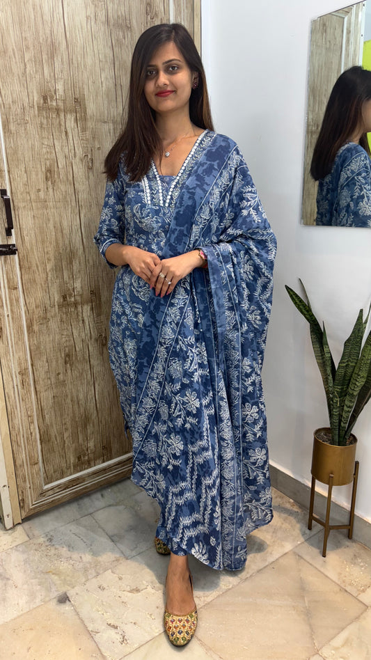 Beautiful Embroidered Cotton Suit Set with Mul Cotton Dupatta