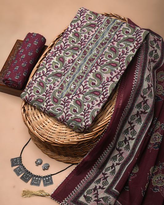 Jaipuri Cotton Embroidered Suit
