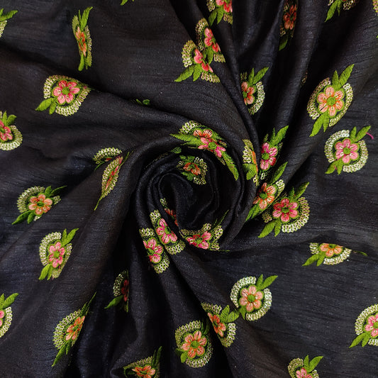 Embroidered Raw Silk Fabric