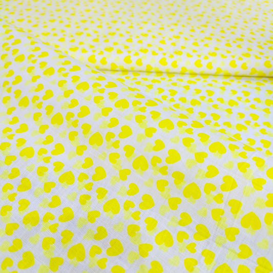 Little Neon Yellow Hearts Cotton Fabric