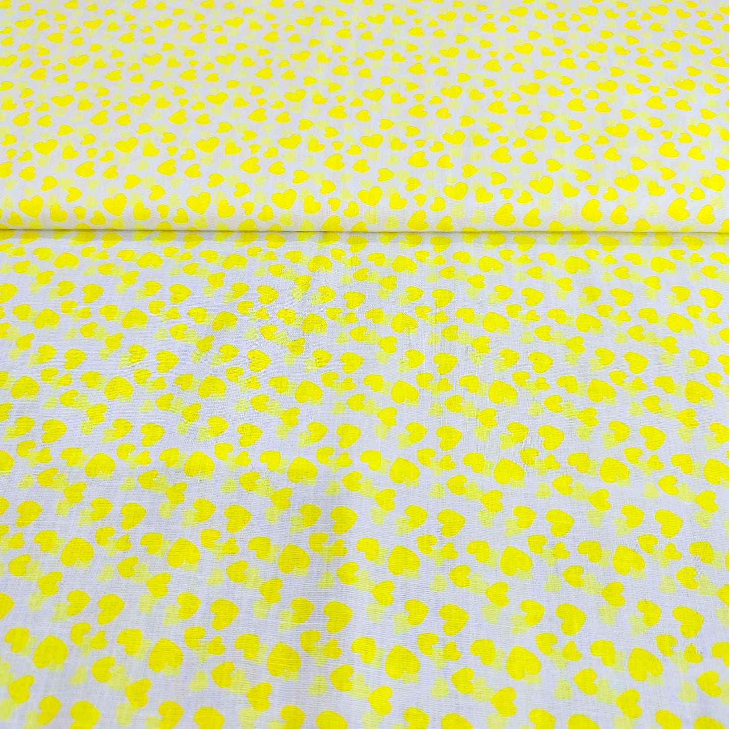 Little Neon Yellow Hearts Cotton Fabric