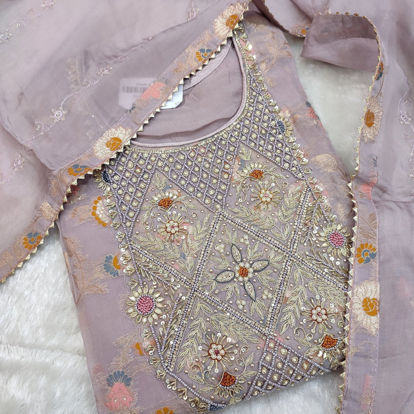 Pure Organza Suit With Banarsi Work (Hand Embroidered)