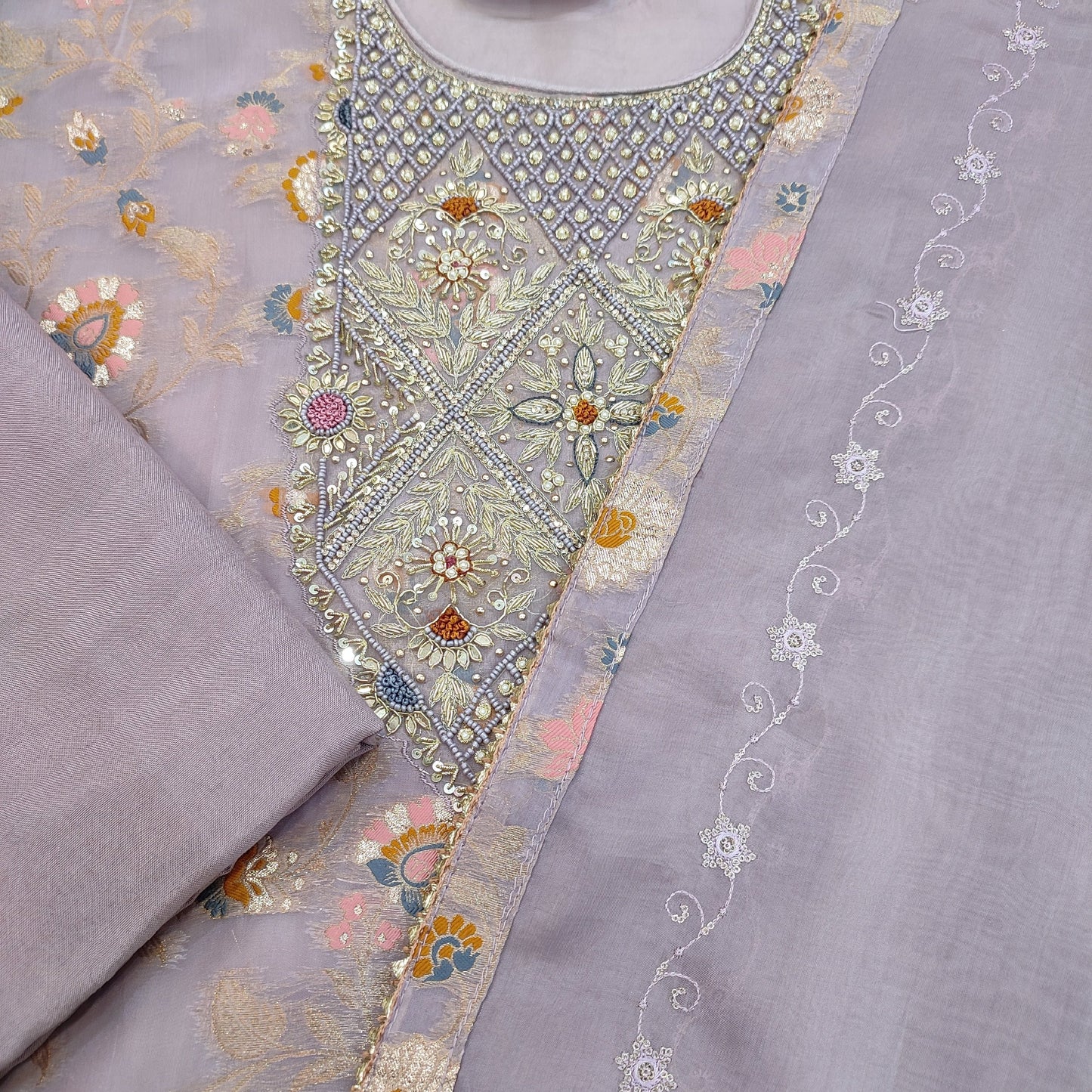 Pure Silk Heavy Embroidery Suit (Semi Stitched)